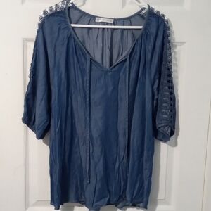 Elegant Navy Blouse with Unique Sleeve Design